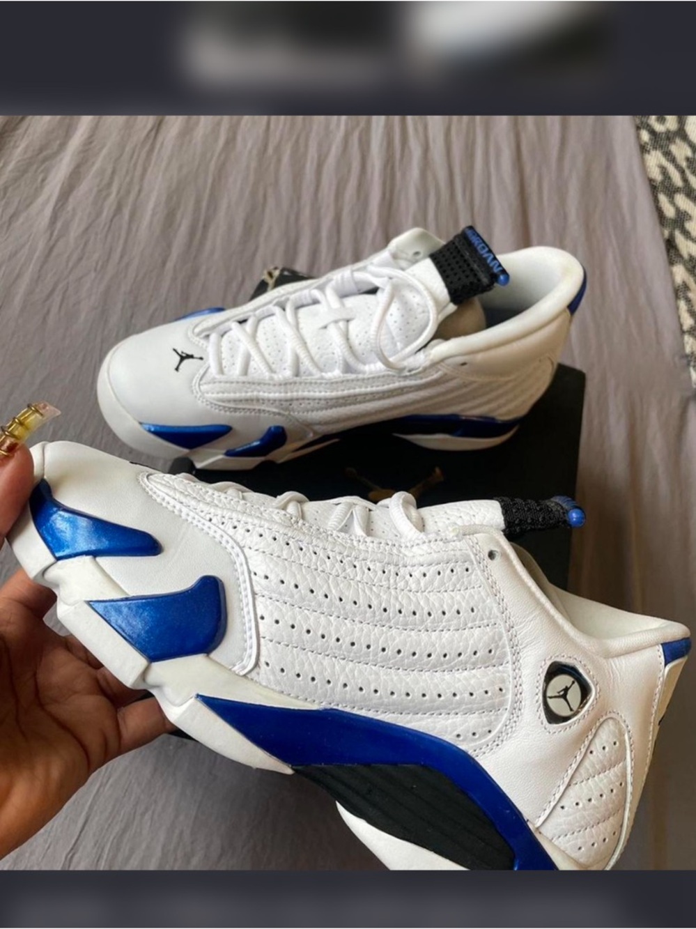 SOLD Jordan Kids White and Royal Blue Retro Basketball Sneakers